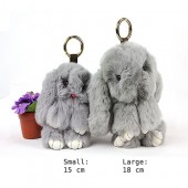 Key Chain - Bunny Rabbit Fur - Grey - Small